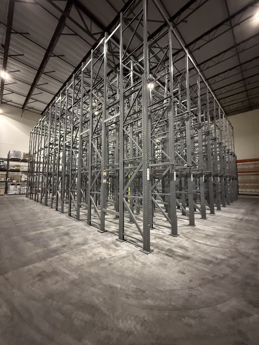 Tall structural drive-in pallet rack system in a beverage distribution center in Commerce, CA
